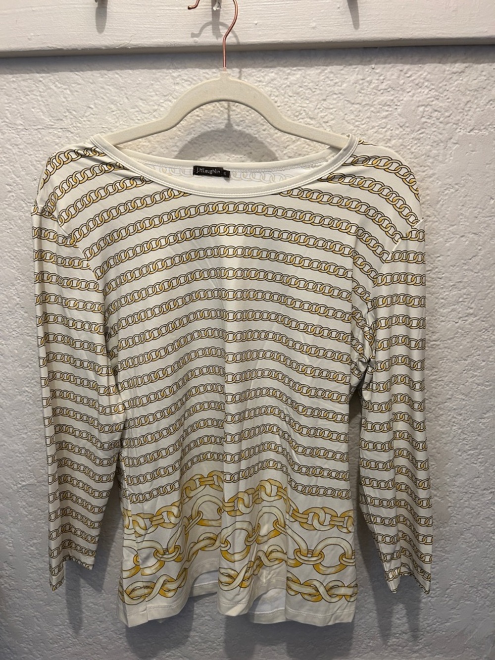 White & Gold Chain-Print Long Sleeve Tee